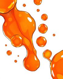 A hand-drawn sketch featuring floating 3D blobs of fluid jelly, rendered in a warm color palette of vibrant reds, oranges, an