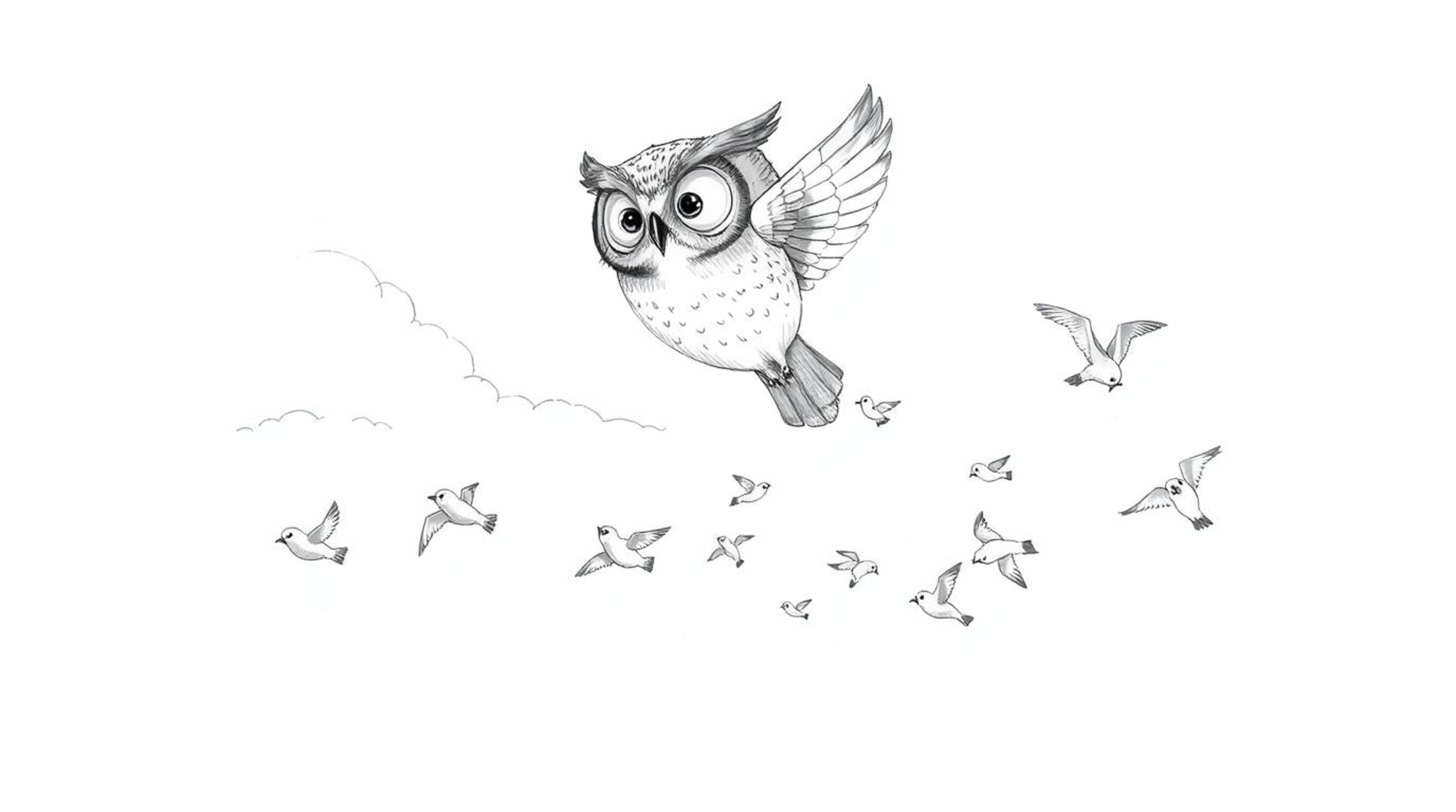 A heartwarming, hand-drawn sketch depicts a blind owl with meticulously detailed feathers, rendered in textured pencil stroke