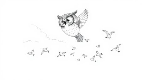 A heartwarming, hand-drawn sketch depicts a blind owl with meticulously detailed feathers, rendered in textured pencil stroke