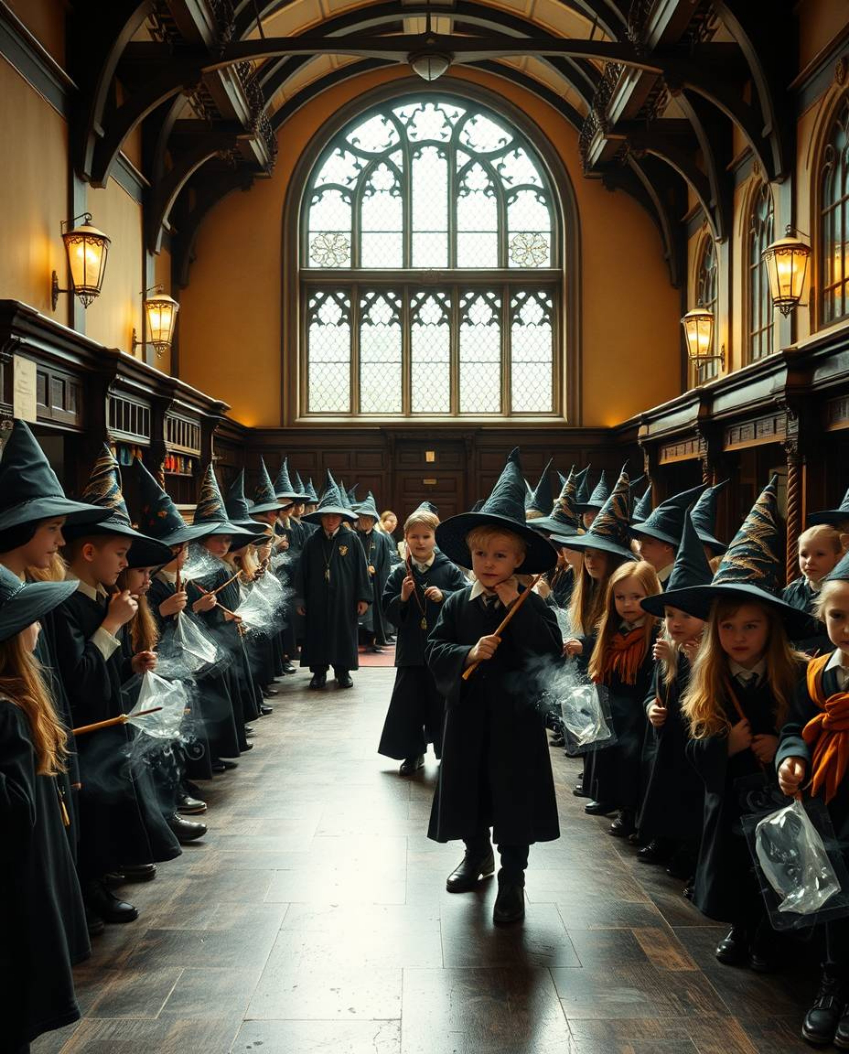 This high-resolution stock photo depicts a captivating magical school brimming with young wizards.  Professionally shot for c