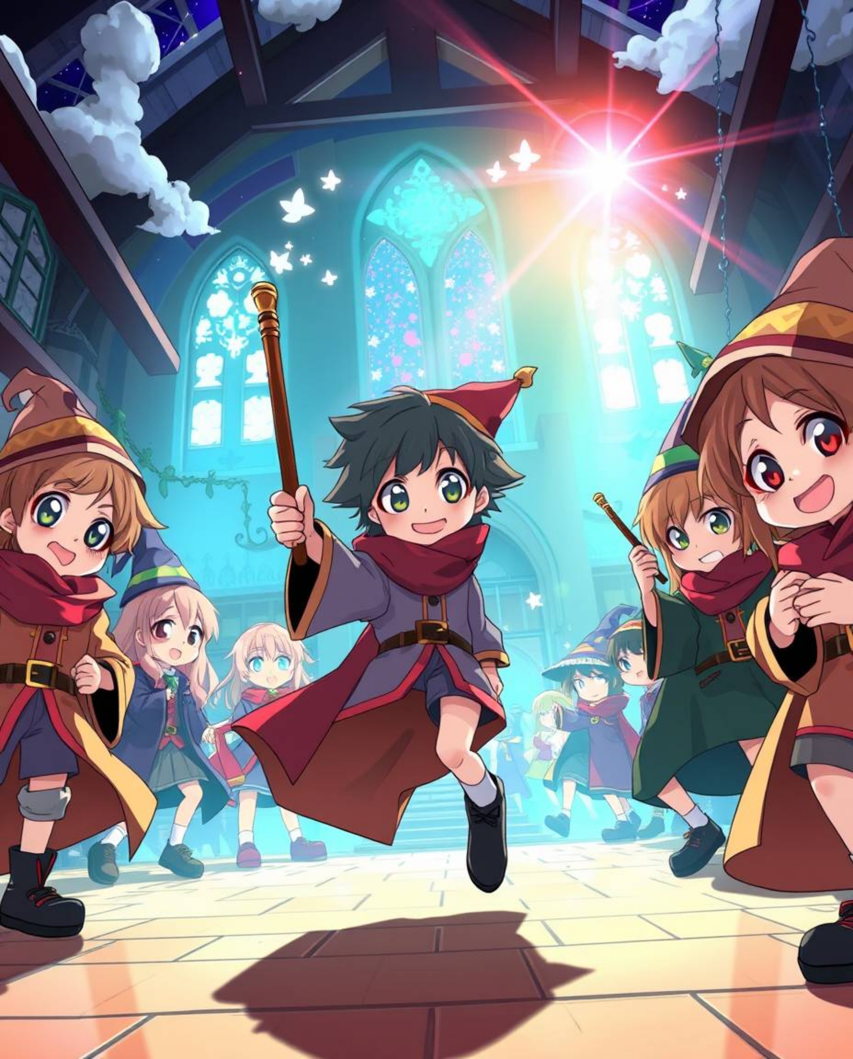 Immerse yourself in a magical school brimming with young wizards in this Isekai anime style artwork. Featuring bright lens fl