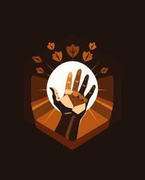 Explore captivating geometric logo designs imbued with warm autumn colors, featuring a hand reaching toward light from darkne