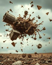 Experience a captivating close-up of a surreal storm, where flying objects defy broken gravity. This stunning visual masterpi