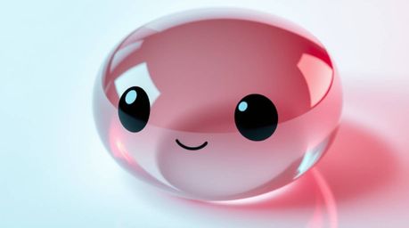 This artwork presents a surreal, close-up view of an adorable glass object reflecting smooth gradient textures. Rendered in c
