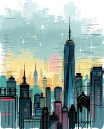 A captivating hand-drawn sketchnote depicts a glitchy digital landscape featuring distorted skyscrapers and static noise.  Th