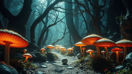 Discover a captivating blend of vintage charm and futuristic technology in this stunning image.  A mystical enchanted forest 