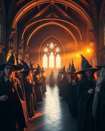 Discover a captivating world of a magical school brimming with radiant young wizards.  Bathed in warm golden light and high-c