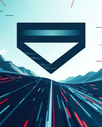 Inspired by a logo design using geometric shapes and clean lines, this artwork showcases a digital glitch landscape breaking 