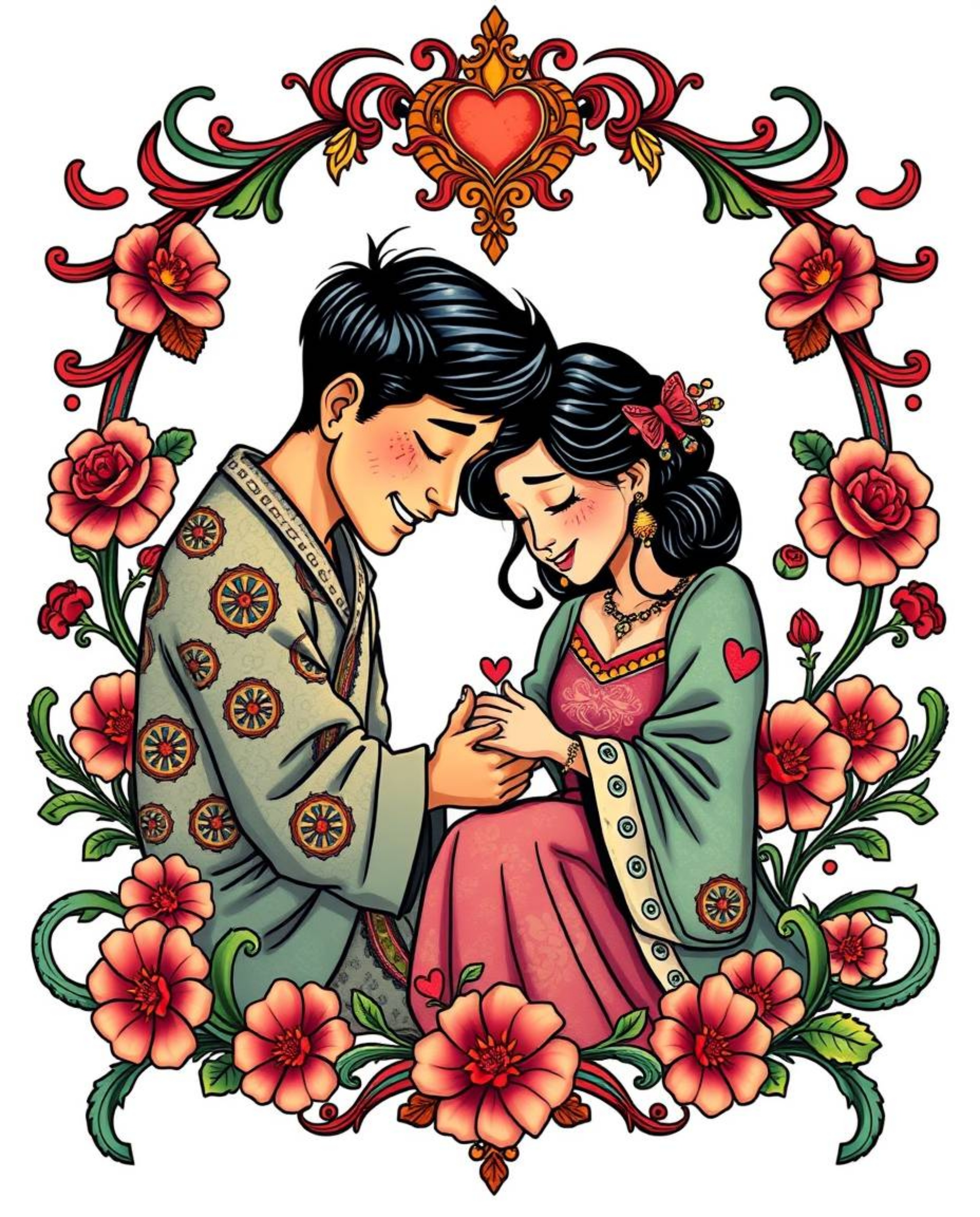 Explore a collection of symbolic traditional tattoo art prints showcasing a heartfelt family reunion rendered in vibrant Pixa