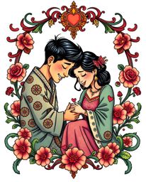 Explore a collection of symbolic traditional tattoo art prints showcasing a heartfelt family reunion rendered in vibrant Pixa