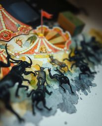 Explore a surreal world where high contrast meets low-key lighting in extreme macro close-ups of delicate watercolor painting
