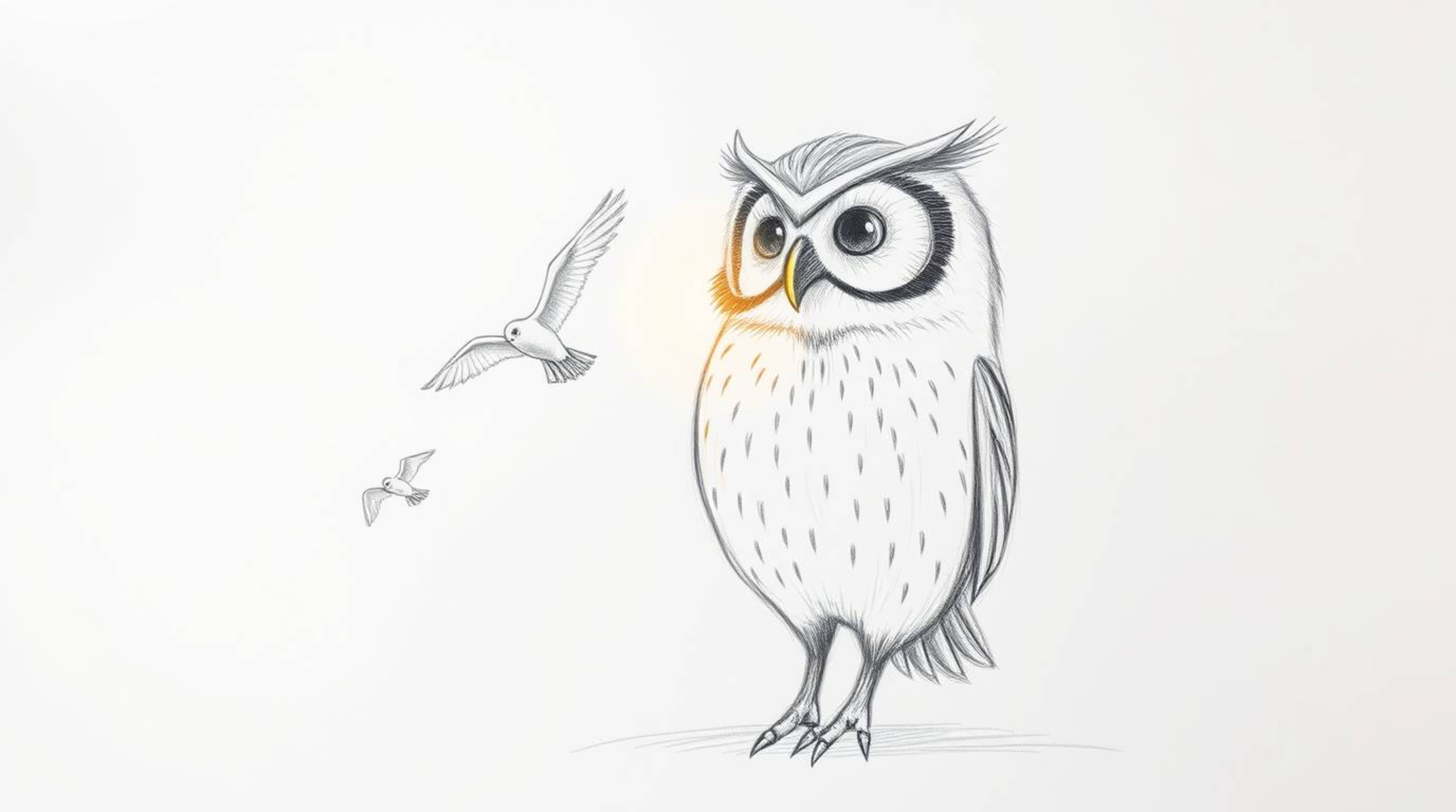 A charming Pixar-style illustration featuring a blind owl with radiant feathers, bathed in a warm sunbeam, compassionately te