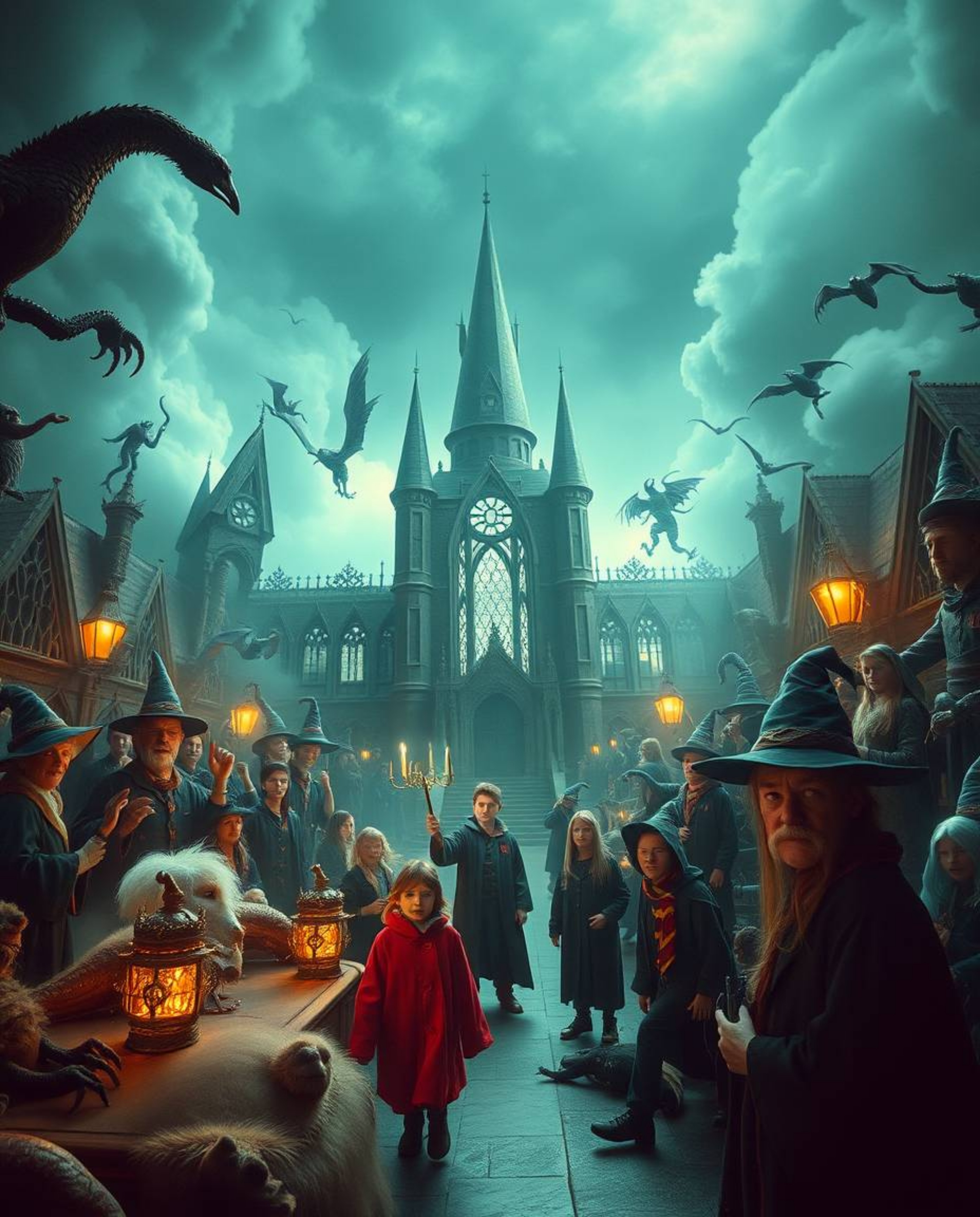 Immerse yourself in a dreamlike, surreal cinematic world where a magical school brims with young wizards and fantastical crea