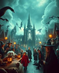 Immerse yourself in a dreamlike, surreal cinematic world where a magical school brims with young wizards and fantastical crea