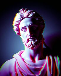 Explore the intriguing intersection of classical art and digital distortion with this captivating image. Featuring a vibrant 