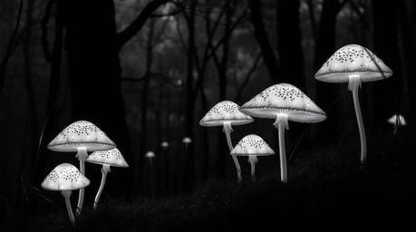 Discover a timeless and elegant aesthetic with this classic black and white image of a vintage-style enchanted forest. Glowin