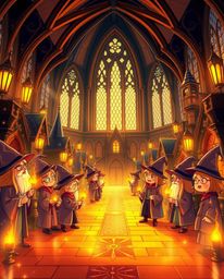 Discover a captivating magical school brimming with charming, cute young wizards.  Immerse yourself in a warm, golden ambianc