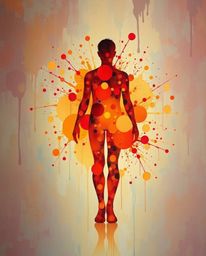 Immerse yourself in a dreamlike, mystic painting featuring a human silhouette ingeniously crafted from vibrant, colorful spla