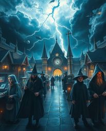 Discover a breathtaking hyperrealistic depiction of a futuristic magical school. Young wizards train amidst advanced technolo