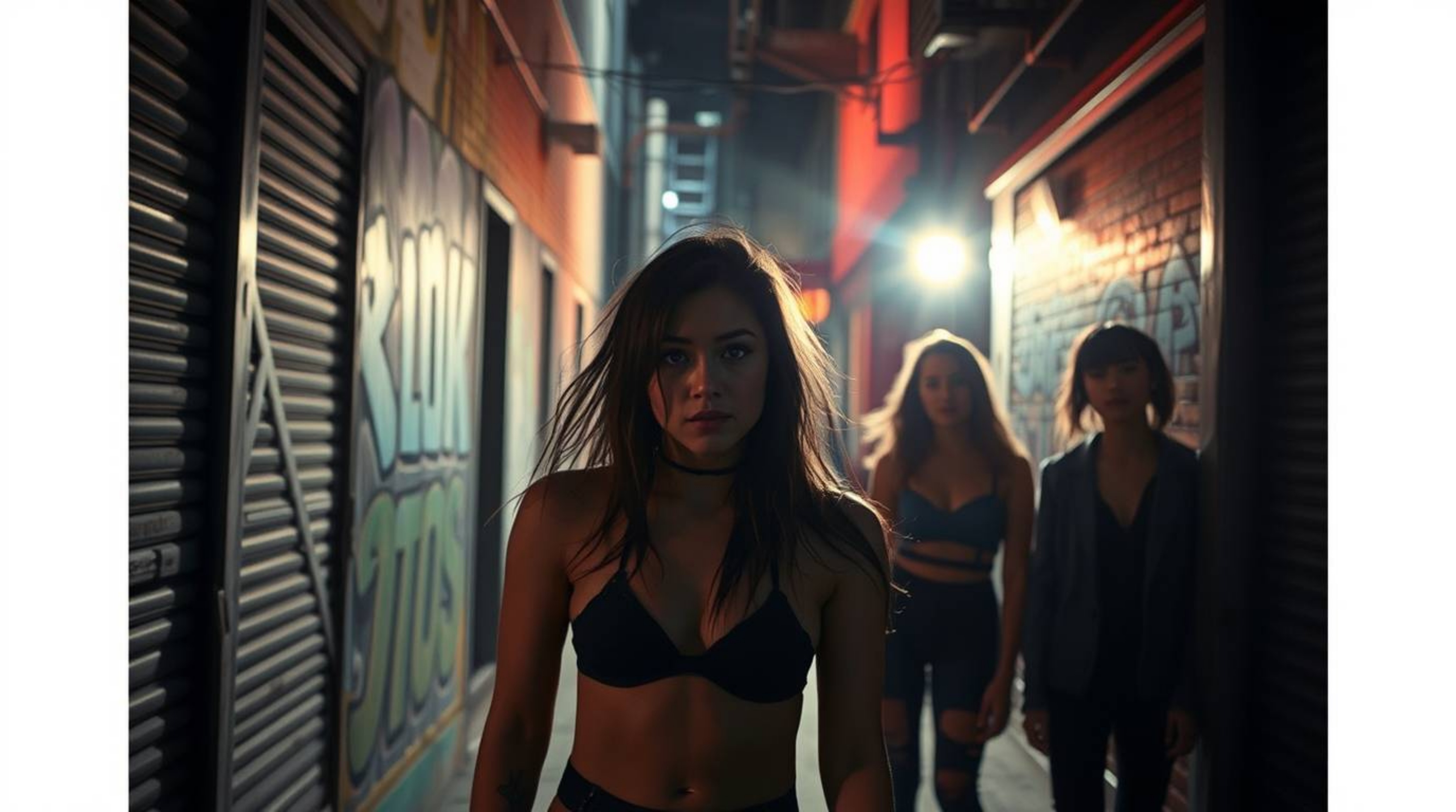 Step into a grungy city alley bathed in high-contrast, low-key lighting, where rebellious teens radiate an ethereal and spiri