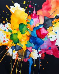 Experience the captivating beauty of vibrant watercolor splashes blending in chaotic harmony.  This abstract artwork features