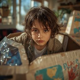 Experience a breathtaking fusion of high fashion and heartfelt imagination in this exquisite photography series. A young boy 
