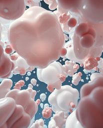 Explore a dreamlike and surreal scene in this low-angle, 3D render featuring fluid organic blobs and translucent materials fl
