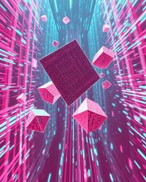 Explore a mesmerizing collection of surreal infrared images featuring glitched geometric shapes floating within a cyberspace 