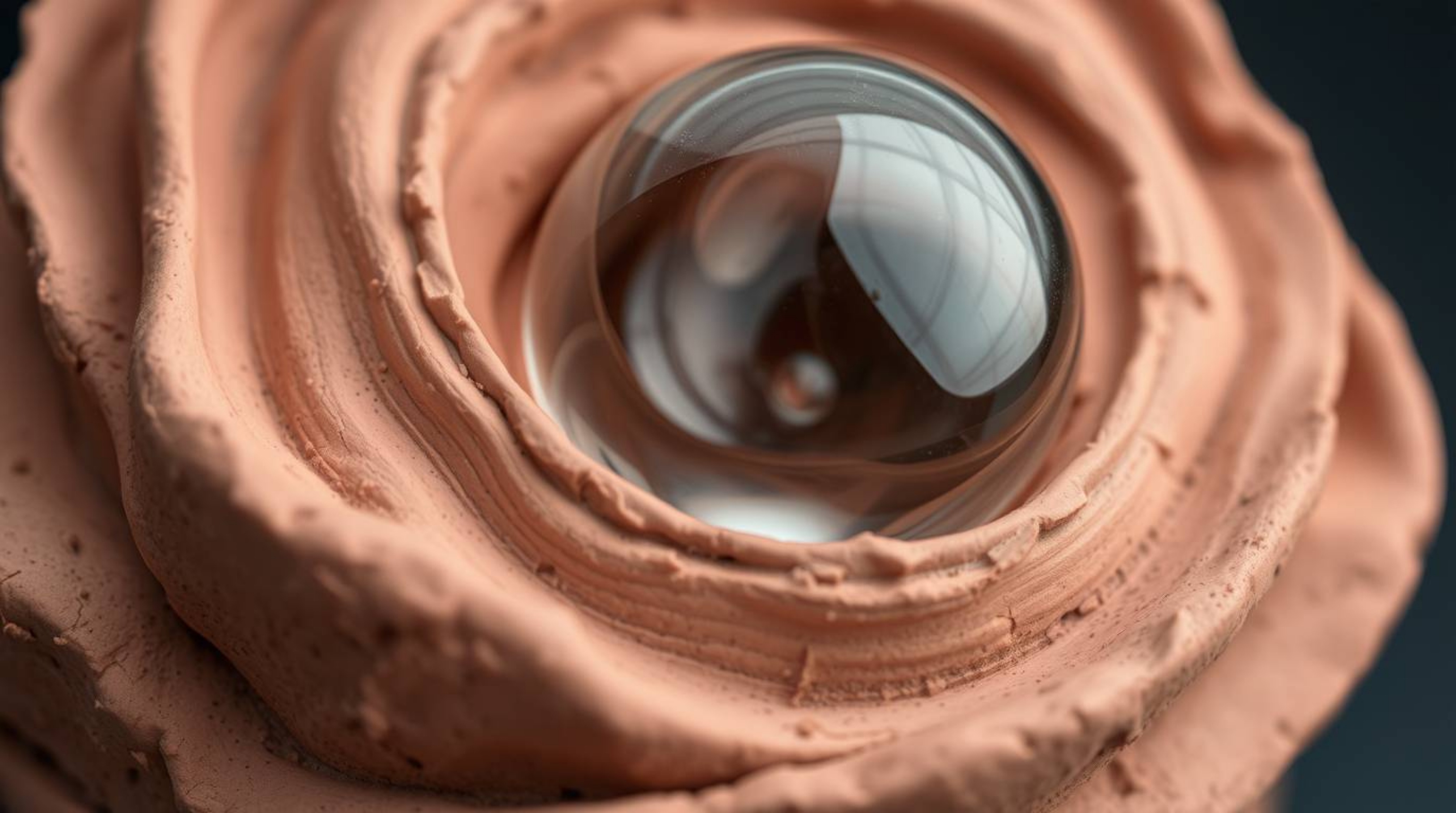 Explore the captivating world of extreme macro photography with this sculptural clay art piece. The image showcases a glass o