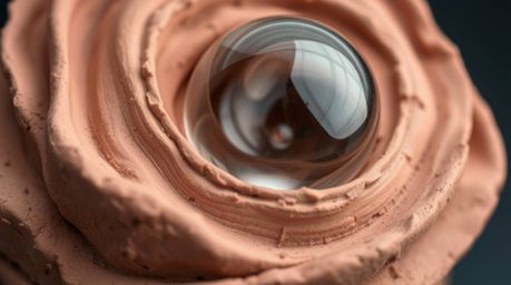 Explore the captivating world of extreme macro photography with this sculptural clay art piece. The image showcases a glass o