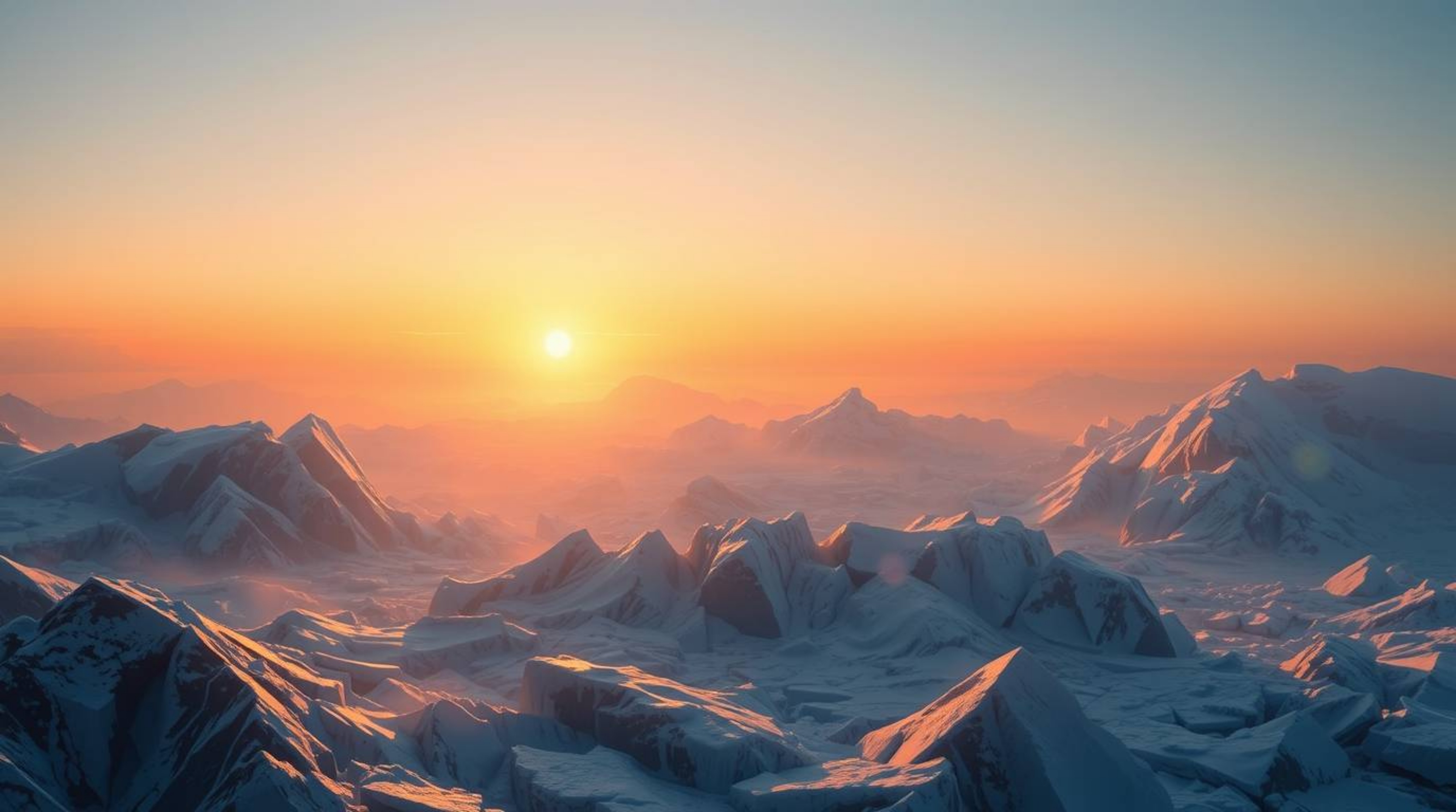 Explore a captivating digital painting featuring a breathtaking sunset over icy glaciers in the polar region. This artwork bl
