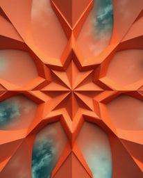 This stunning 3D geometric pattern resembles folded paper, presented in a captivating bird's-eye view. The warm terracotta an