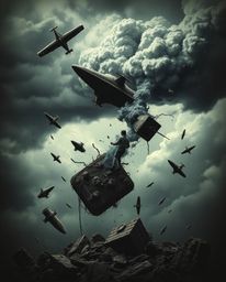 Experience a surreal storm where gravity bends and everyday objects take flight. This low-contrast image captures a moody atm