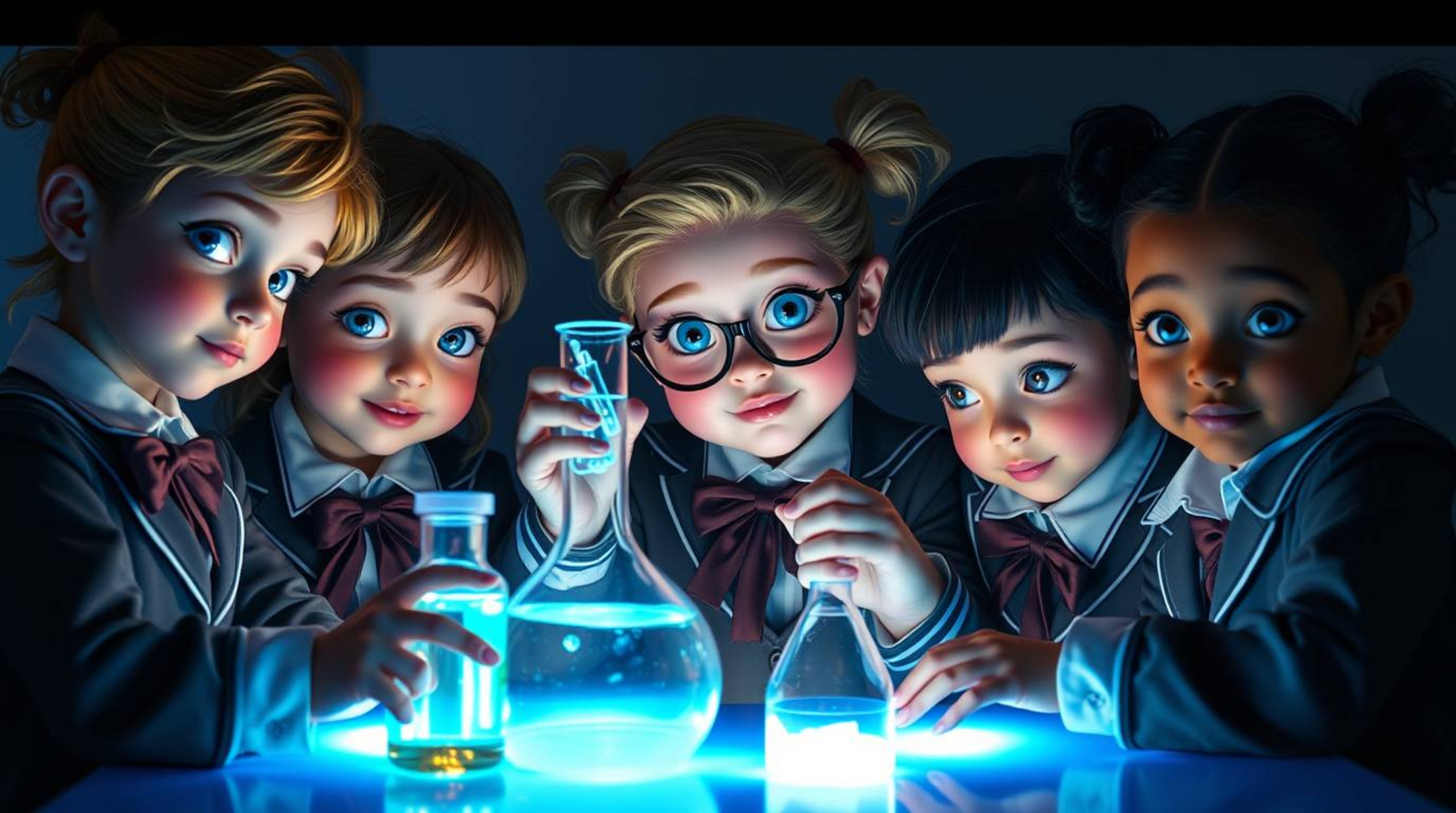 Witness a group of quirky and diverse kids, distinguished by their refined features and elegant school uniforms, as they delv