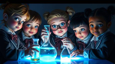 Witness a group of quirky and diverse kids, distinguished by their refined features and elegant school uniforms, as they delv