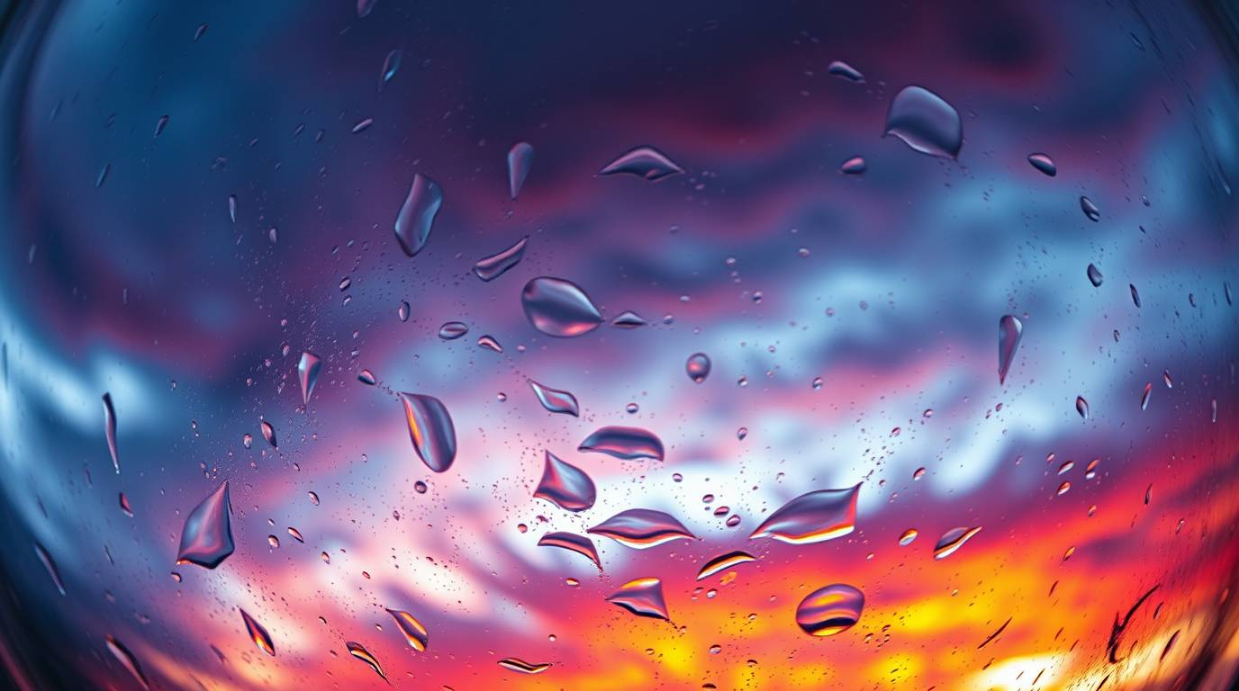 This captivating close-up showcases a glass object reflecting smooth gradient textures under intense, dramatic weather condit