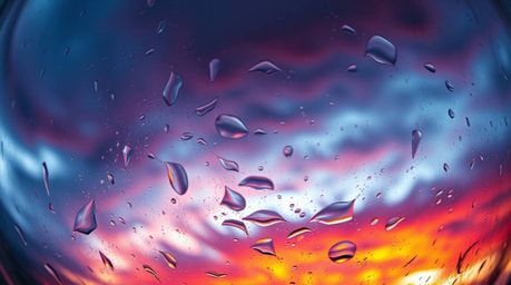 This captivating close-up showcases a glass object reflecting smooth gradient textures under intense, dramatic weather condit