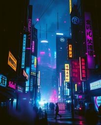 Immerse yourself in a dramatic cinematic artwork featuring a futuristic cityscape and cyberpunk environment.  The piece showc
