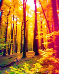 A captivating image showcasing a digital glitch effect layered over a vibrant natural forest scene.  The surreal contrast bet