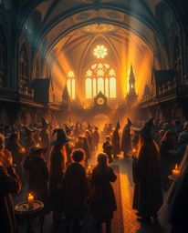 Immerse yourself in the enchanting world of a magical school, where young wizards learn and thrive amidst a radiant golden gl