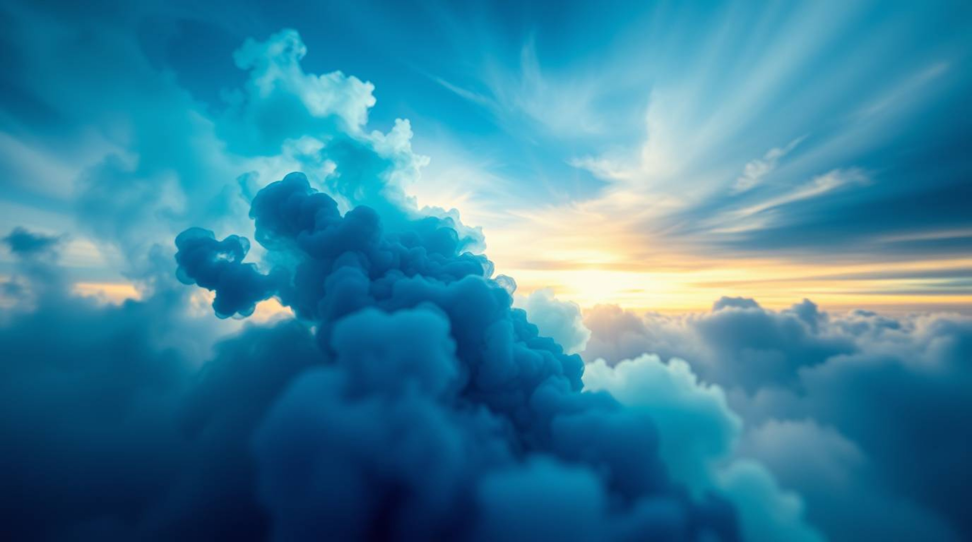 A mesmerizing macro close-up captures a winding stairway of smoke and light, painted in cool blues, greens, and purples, asce