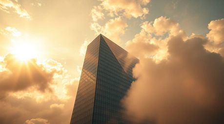 A breathtaking photograph capturing an epic scene bathed in the warm, golden light of the setting sun, complete with lens glo