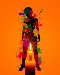 A captivating image showcasing a modern art style human silhouette crafted from vibrant, colorful splashes.  Illuminated by t