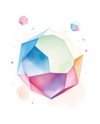 A delicate watercolor painting showcases charming 3D shapes adorned with a smooth gradient texture and translucent washes. Th