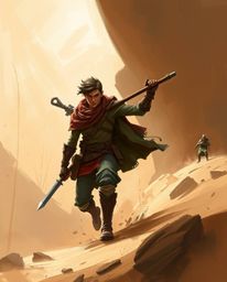 A brave Disney-style hero embarks on a thrilling desert adventure. This digital sketch showcases rough painterly strokes, nat