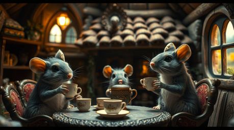 This collection features precise architectural color photographs depicting anthropomorphic mice enjoying a delightful tea par