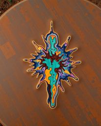 Discover a captivating overhead view of a cast bronze sculpture with a rich patina finish.  The surreal infrared tones highli