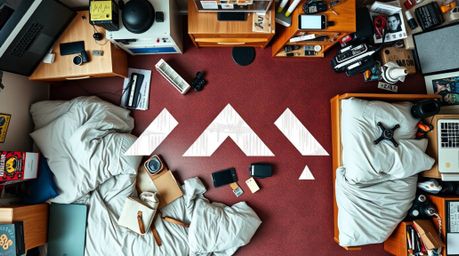 This overhead, bird's-eye view logo design concept showcases geometric shapes and clean lines, perfectly balanced and symmetr