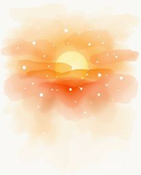 This delicate watercolor painting captures the serene moment of snowflakes falling during a vibrant sunset. Rendered in a pal