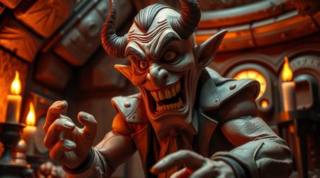 A whimsical clay sculpture depicts a villain experiencing a hilariously exaggerated breakdown within a futuristic, high-tech 